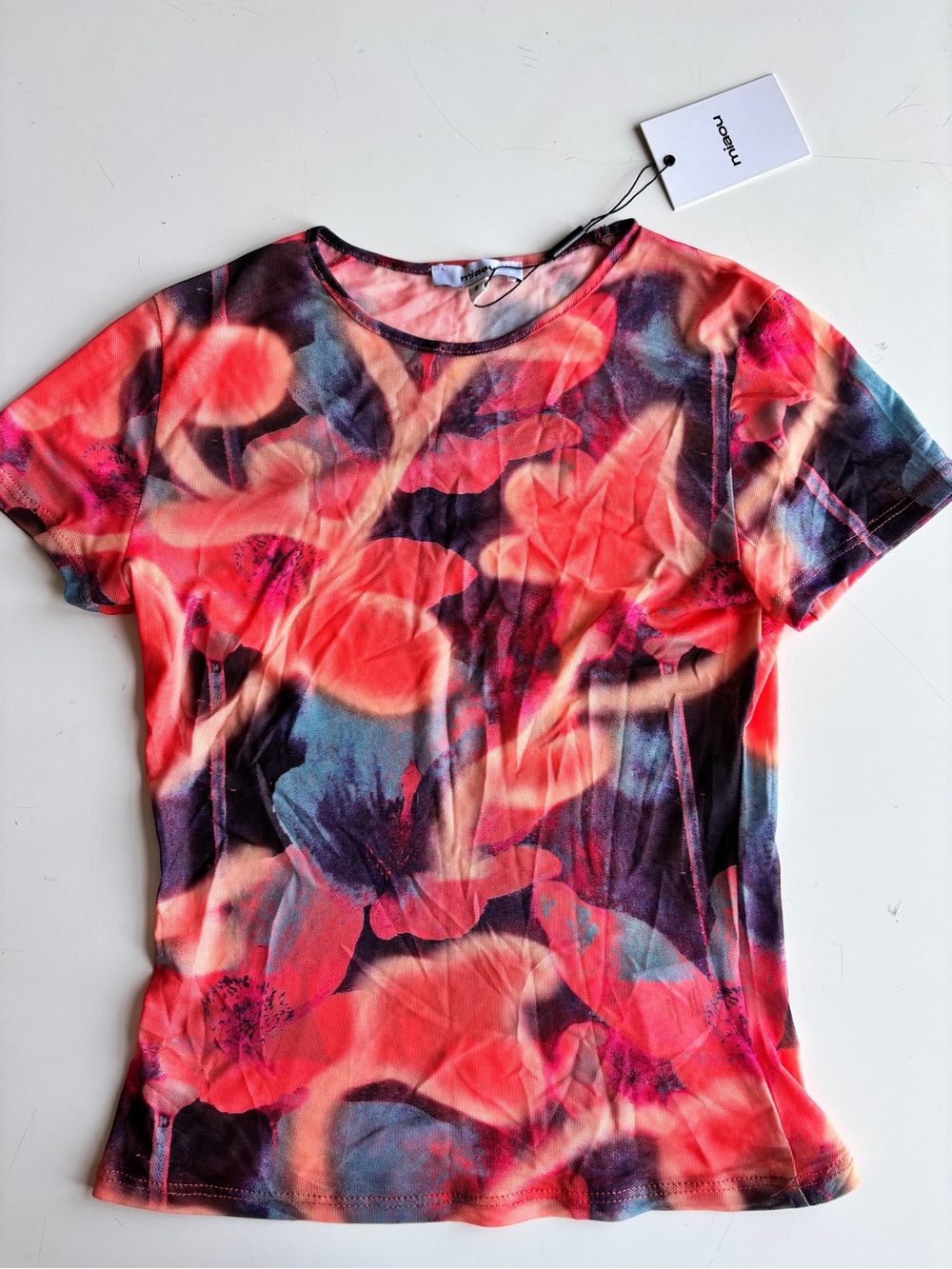 Miaou Mini Tee in Neon Peach Floral